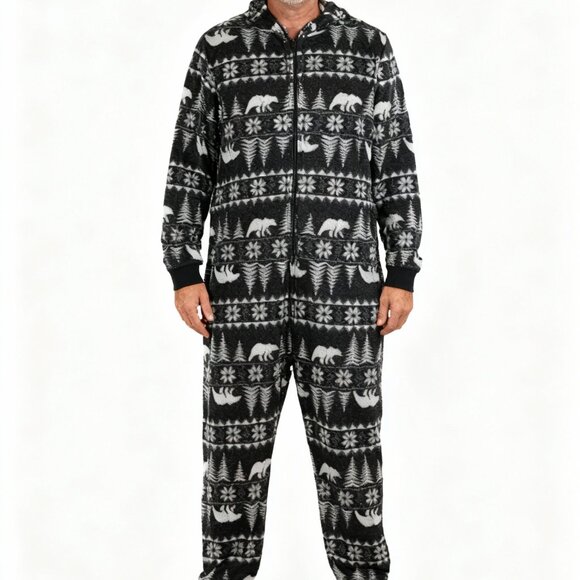 Old Navy Other - Old Navy Men's Black & White Bear Print Warm Grandpa One Piece Pajama Size L/G